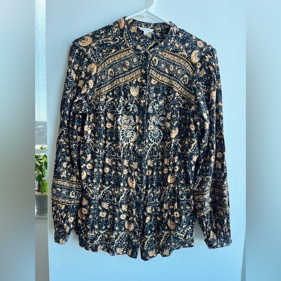 Monsoon Ariel heritage print embroidered top black blouse - Picture 9 of 10